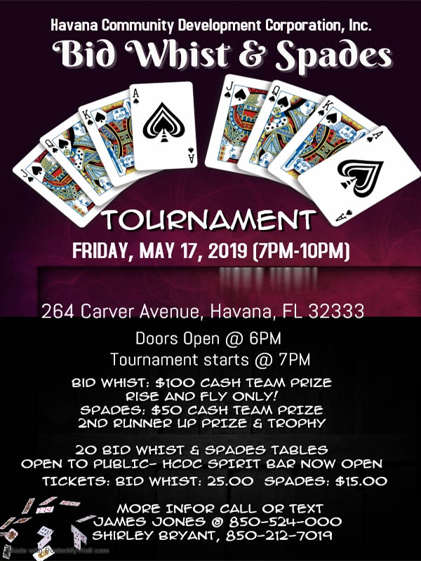 Flyer about Bid WHits and Spades Tournament